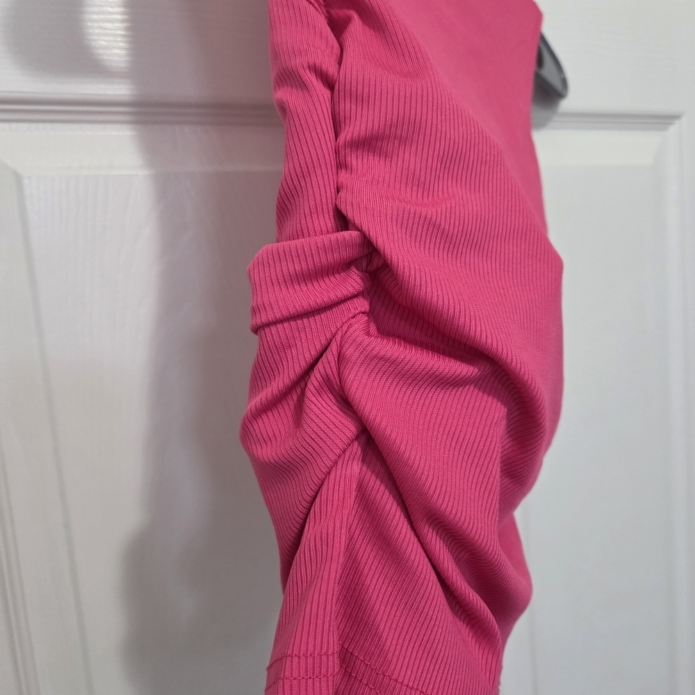 Women Hot Pink Square Neck Fitted Ruched Cropped Tank Top Size XS Summer Spring - Picture 5 of 7